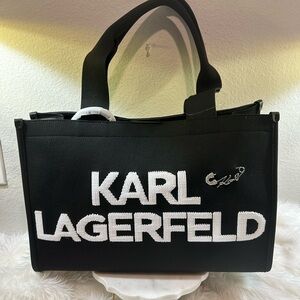 Karl Lagerfeld Paris Black Bold Logo Tote – 2 in 1 Designer Bag NWT